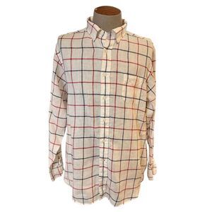 Cremieux Collection Men’s 100% Linen Button Down Shirt Red White Blue Plaid XL